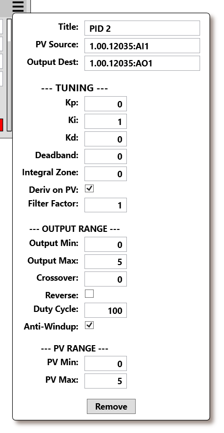 PID Config Window